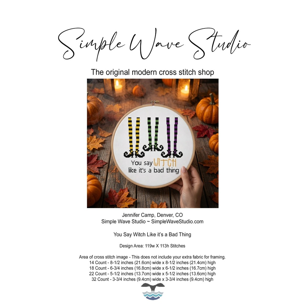 Simple‎ Wave Studio Witch Halloween Cross Stitch KIT